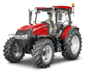 Case IH Farmall 100 A traktor sett fra en vinkel, med robust design og store dekk, perfekt for både deltids- og heltidsbønder.