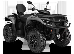 Studiofotografi av Can-Am Outlander MAX XT 700 T ABS, en kraftig ATV med tofarget design, komfortabelt sete og avansert teknologi for terrengkjøring.