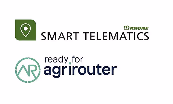 Logo for KRONE Smart Telematics system som er kompatibel med AgriRouter teknologi for dataoverføring.