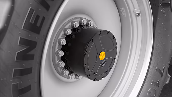 Planetgir fra Bosch-Rexroth montert i hjuldrevet på Krone BiG X finsnitter.