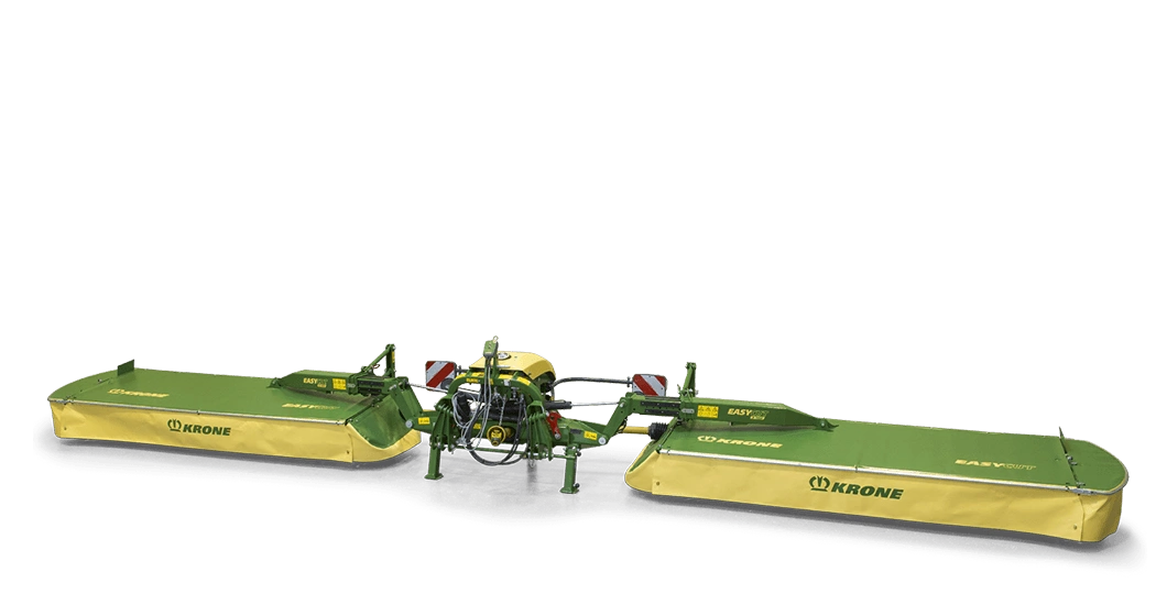 Krone EasyCut B slåmaskin med dobbelt slagskive-system for gras- og fôrproduksjon. Maskinen har karakteristisk grønn og gul fargekombinasjon.
