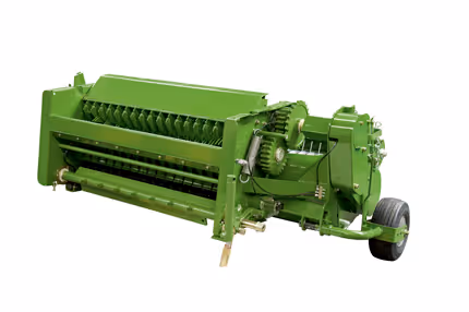 Krone Fortima rundballpresse sett fra siden med synlige valser og presserom.