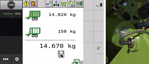 Tablet viser vektdata for to fôrvogner med en samlet vekt på 14.670 kg basert på sensordata.
