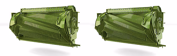 To utspredte rotorer med tallerkenkniver fra Krone RX, som blandes og hakkes fôrmaterialet.