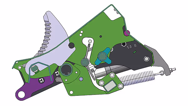Teknisk illustrasjon av knivenheten i KRONE Varipack Pro rundballpresse, som viser kniver og mekanismer for kutting av høy.